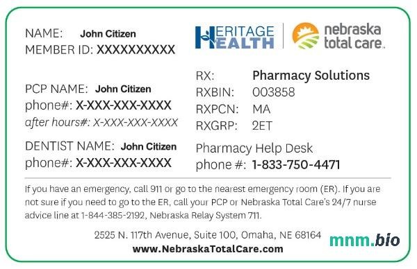 USA Nebraska total care karta ubezpieczenia zdrowotnego edytowalny szablon